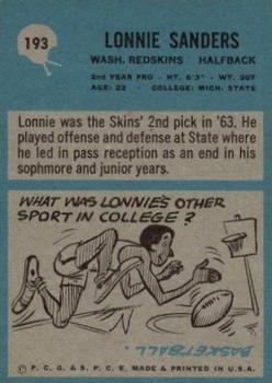 1964 Philadelphia #193 Lonnie Sanders Back