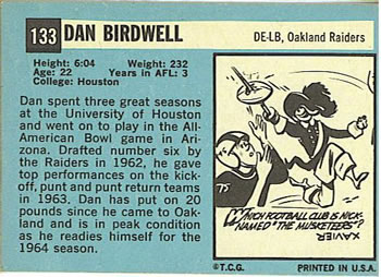 1964 Topps #133 Dan Birdwell Back