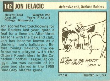 1964 Topps #142 Jon Jelacic Back