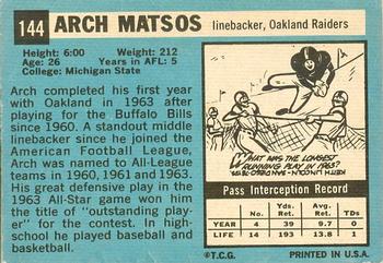 1964 Topps #144 Archie Matsos Back