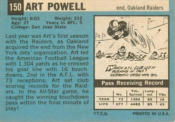 1964 Topps #150 Art Powell Back