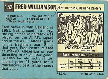 1964 Topps #152 Fred Williamson Back