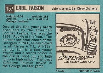 1964 Topps #157 Earl Faison Back