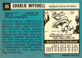 1964 Topps #55 Charlie Mitchell Back