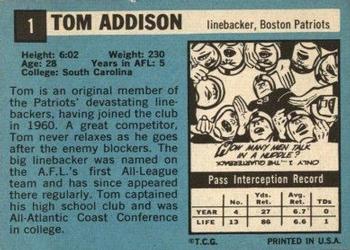 1964 Topps #1 Tom Addison Back