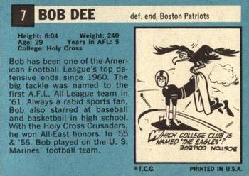 1964 Topps #7 Bob Dee Back