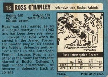 1964 Topps #16 Ross O'Hanley Back
