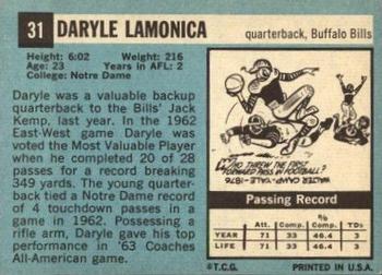 1964 Topps #31 Daryle Lamonica Back