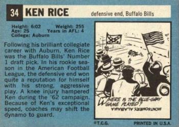 1964 Topps #34 Ken Rice Back