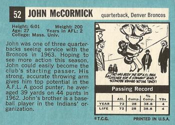 1964 Topps #52 John McCormick Back