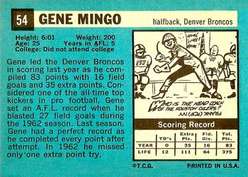 1964 Topps #54 Gene Mingo Back