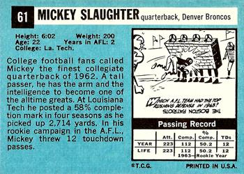 1964 Topps #61 Mickey Slaughter Back