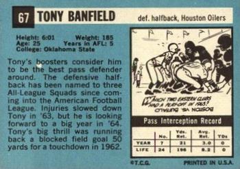 1964 Topps #67 Tony Banfield Back