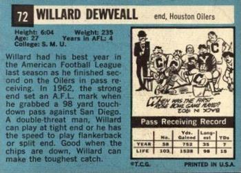 1964 Topps #72 Willard Dewveall Back