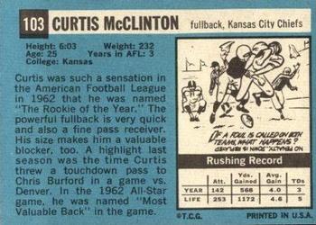 1964 Topps #103 Curtis McClinton Back