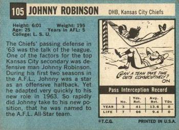 1964 Topps #105 Johnny Robinson Back