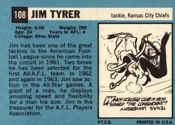 1964 Topps #108 Jim Tyrer Back