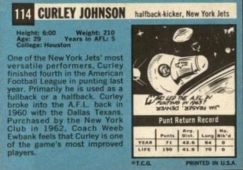1964 Topps #114 Curley Johnson Back