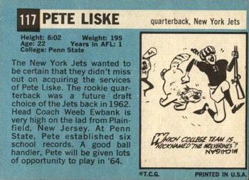 1964 Topps #117 Pete Liske Back