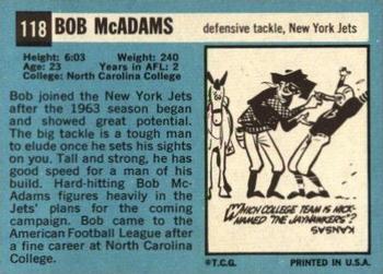 1964 Topps #118 Bob McAdams Back