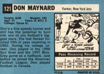 1964 Topps #121 Don Maynard Back