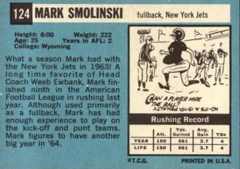 1964 Topps #124 Mark Smolinski Back