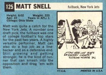 1964 Topps #125 Matt Snell Back