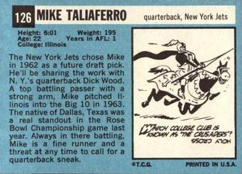 1964 Topps #126 Mike Taliaferro Back