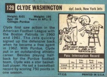 1964 Topps #129 Clyde Washington Back