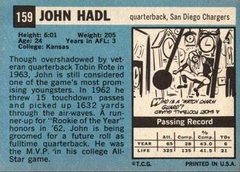 1964 Topps #159 John Hadl Back