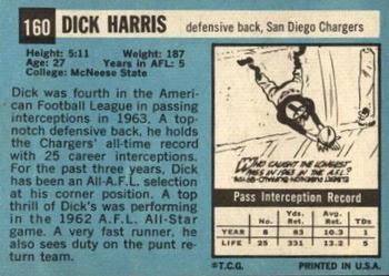 1964 Topps #160 Dick Harris Back