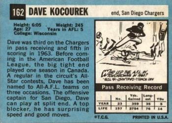 1964 Topps #162 Dave Kocourek Back