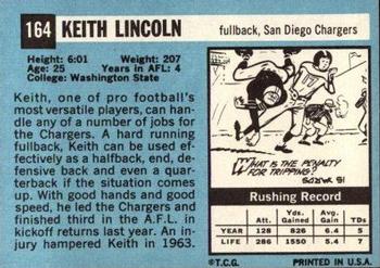1964 Topps #164 Keith Lincoln Back