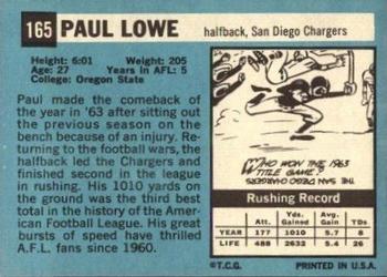 1964 Topps #165 Paul Lowe Back