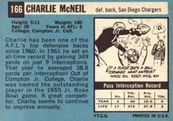1964 Topps #166 Charlie McNeil Back