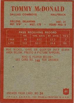 1965 Philadelphia #49 Tommy McDonald Back