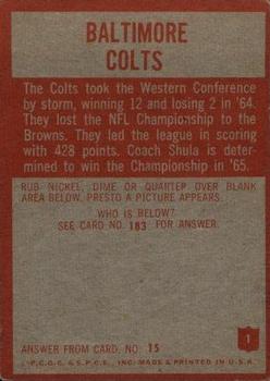 1965 Philadelphia #1 Baltimore Colts Back