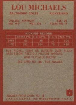 1965 Philadelphia #7 Lou Michaels Back