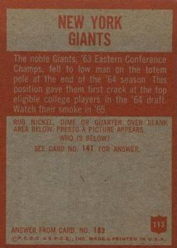1965 Philadelphia #113 New York Giants Back