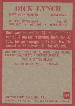 1965 Philadelphia #119 Dick Lynch Back