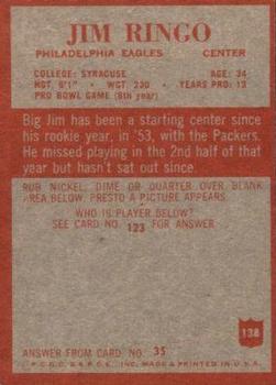 1965 Philadelphia #138 Jim Ringo Back