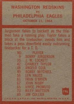 1965 Philadelphia #196 Redskins Play of the Year - Bill McPeak  Back