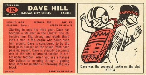 1965 Topps #102 Dave Hill Back