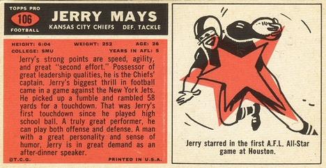 1965 Topps #106 Jerry Mays Back