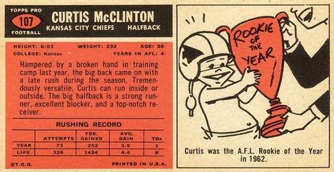 1965 Topps #107 Curtis McClinton Back