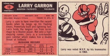 1965 Topps #10 Larry Garron Back