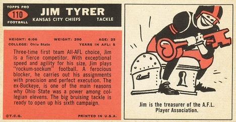 1965 Topps #110 Jim Tyrer Back