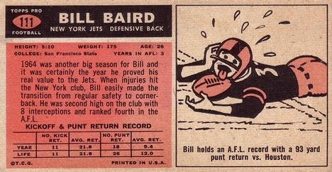 1965 Topps #111 Bill Baird Back