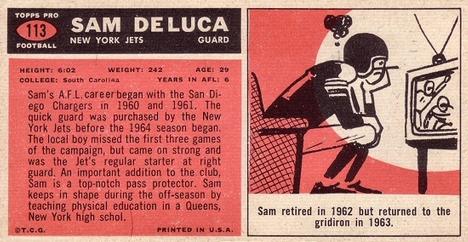 1965 Topps #113 Sam DeLuca Back