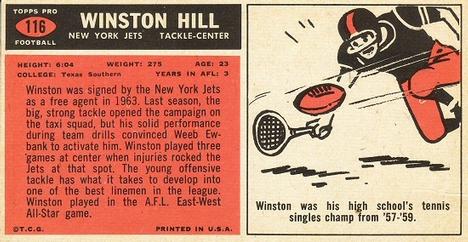 1965 Topps #116 Winston Hill Back